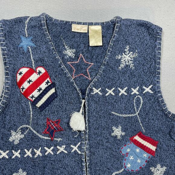 Vtg Bobbie Brooks Christmas Vest Women XL Mittens Vintage Ugly Sweater Grandma - Picture 2 of 10